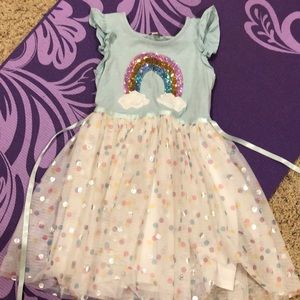Sequin rainbow dress with polka dot bottom